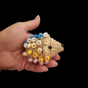 Handcrafted Tan and Multicolor Beaded Hedgehog Toy